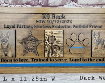 Customizable K9 Police Officer Memorial Plaque with Blue Line