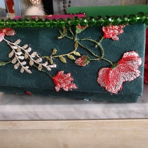 Grüne Clutch-Tasche, Brauttasche, Brauttasche, gestickte Tasche, Hochzeitstasche, Partytasche, Abendtasche