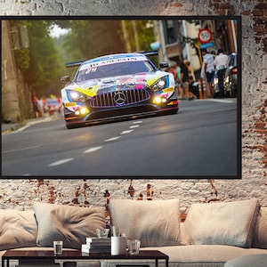Poster Mercedes AMG GT3, High End Photo Print, Racetrack, Racing, Photo Poster, various formats 3:2 ,Motorsport,Car,Gift Man,blue