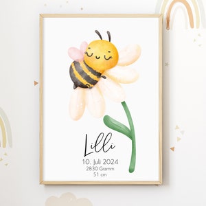 Cartel de abeja personalizado para el nacimiento de la habitación de los niños cartel de nacimiento anuncio de nacimiento nombre de regalo fecha nombre cartel individual lindo bebé