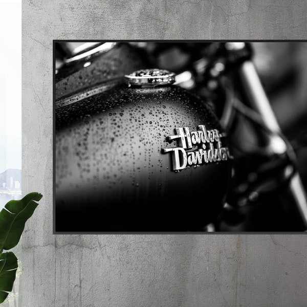 Harley Poster, High End Fotodruck, Regentropfen, Motorrad, Fotoposter, verschiedene Formate 3:2 , Geschenk Mann