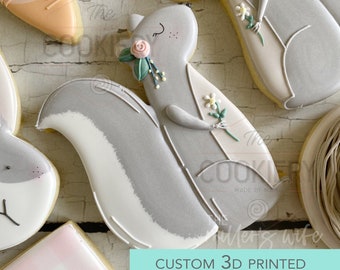 Cortador de galletas con forma de ardilla y flores - Cortador de galletas de primavera - Cortador de galletas impreso en 3D - TCK88104