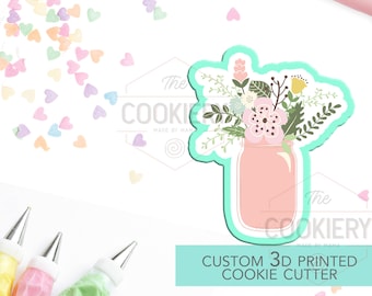 Mason Jar with Flowers Cookie Cutter, Mason Jar Cookie Cutter - 3D Printed Cookie Cutter - TCK58107