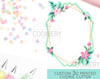Cortador de galletas con placa floral geométrica - Placa cortadora de galletas floral para bodas - Cortador de galletas impreso en 3D - TCK36170