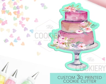 Floral Tiered Cake Cookie Cutter - Wedding Cake Cookie Cutter - Cake on Cake Stand Cutter -  3D Printed Cookie Cutter - TCK26124
