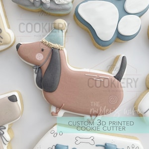 Teckel met Party Hat Cookie Cutter - Big Dog Breed Cookie Cutter - 3D Geprinte Cookie Cutter - TCK34198
