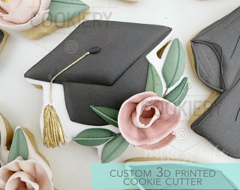 Floral Graduation Hat  Cookie Cutter - Graduation Cutter  - 3D Printed Cookie Cutter - TCK52153