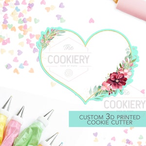 Floral Heart Plaque Cookie Plaque Cutter - Vintage Floral Frame Cutter - 3D Printed Cookie Cutter - TCK36182