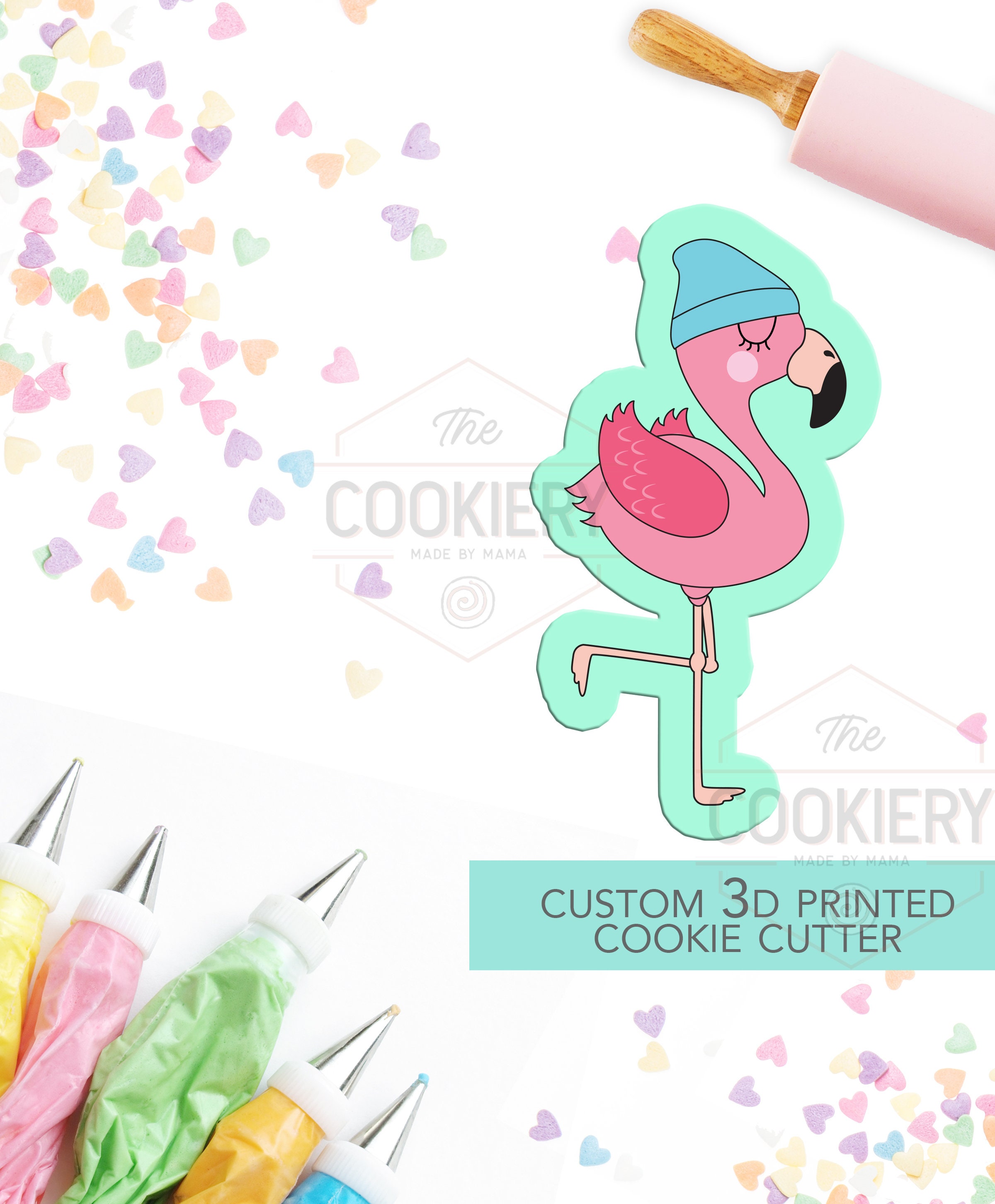 Flamingo with Beanie Cookie Cutter - Summer Beach Cookie Cutter - 3D Printed Cookie Cutter - TCK34143