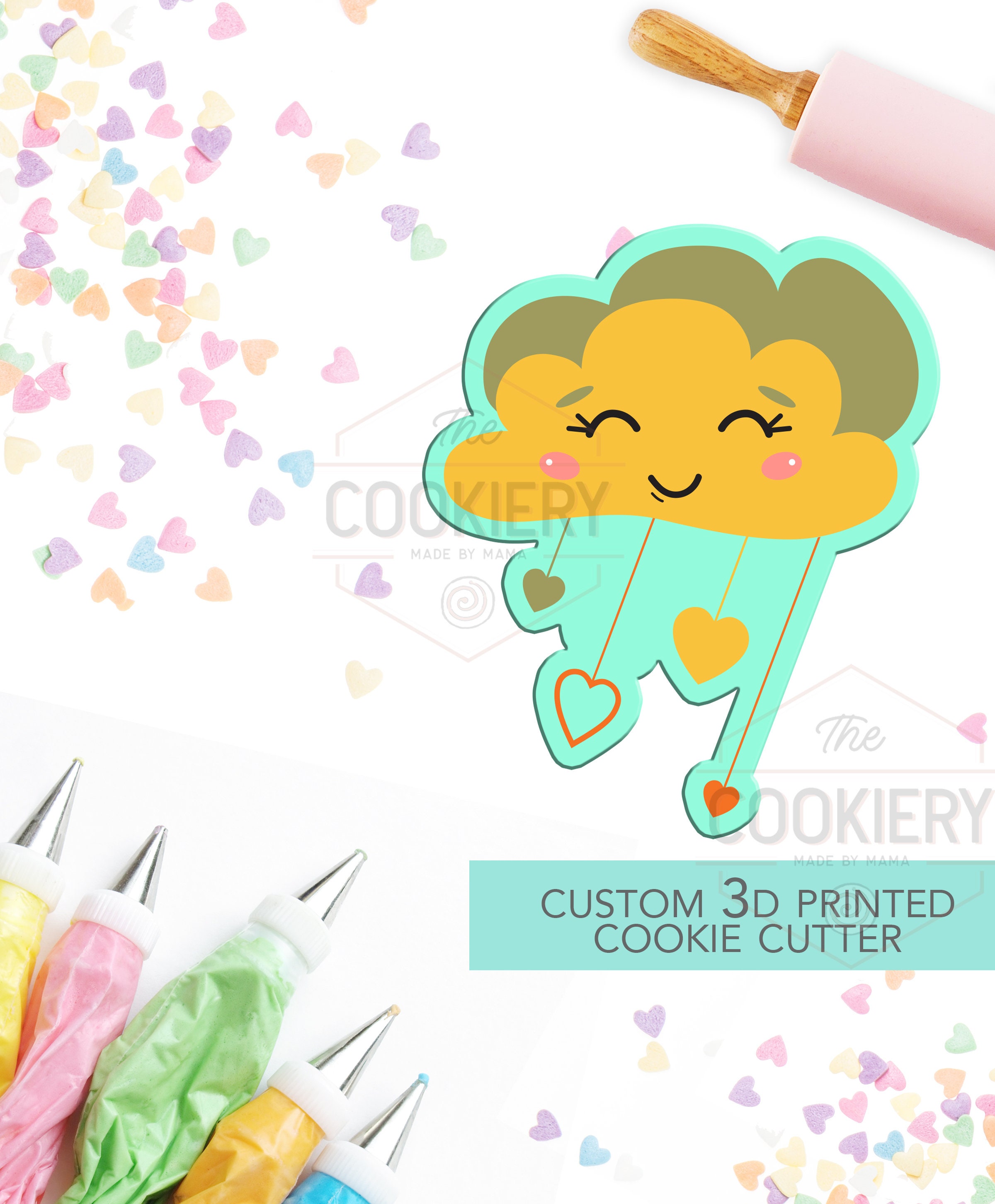 Cute Rain Cloud Cookie Cutter - Fall Rain - Baby Shower - 3D Printed Cookie Cutter - TCK58127