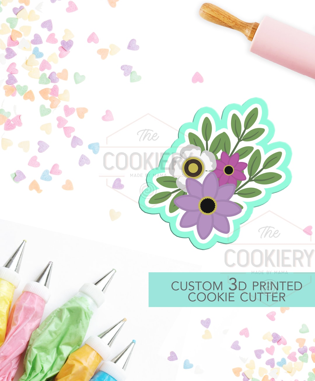 Flowers Cookie Cutter Flowers and Leaves Cutter Floral Cluster Cookie