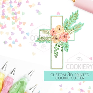 Baptism Cross with Flowers Cookie Cutter, Christening Cross Cutter, Cross Cookie Cutter- First Communion - 3D Printed Cutter - TCK13105