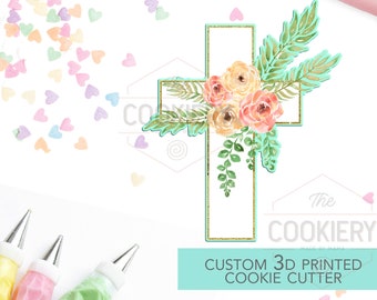 Taufe Kreuz mit Blumen Cookie Cutter, Taufe Kreuz Cutter, Kreuz Cookie Cutter- Erste Kommunion - 3D Gedruckt Cutter - TCK13105