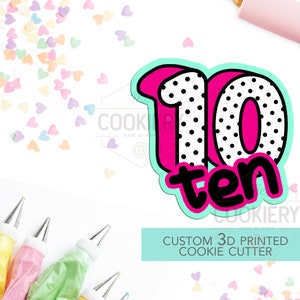 Number 10 with Lettering Cookie Cutter - Number Ten Cookie Cutter -  Hand lettered Number - TCK46130