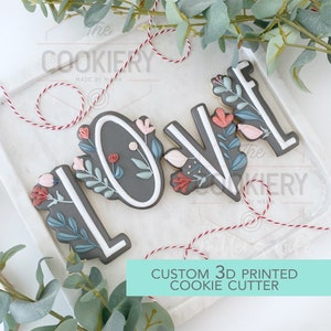 LOVE Floral Lettering Set - 4 PC Set  - Valentine&#39;s Cookie Cutters - 3D Printed Cookie Cutter - TCK47132 - Set of 4