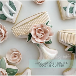 Champagne glass with Florals Cookie Cutter -  Wedding Shower Cookie Cutter -   3D Printed Cookie Cutter - TCK26139