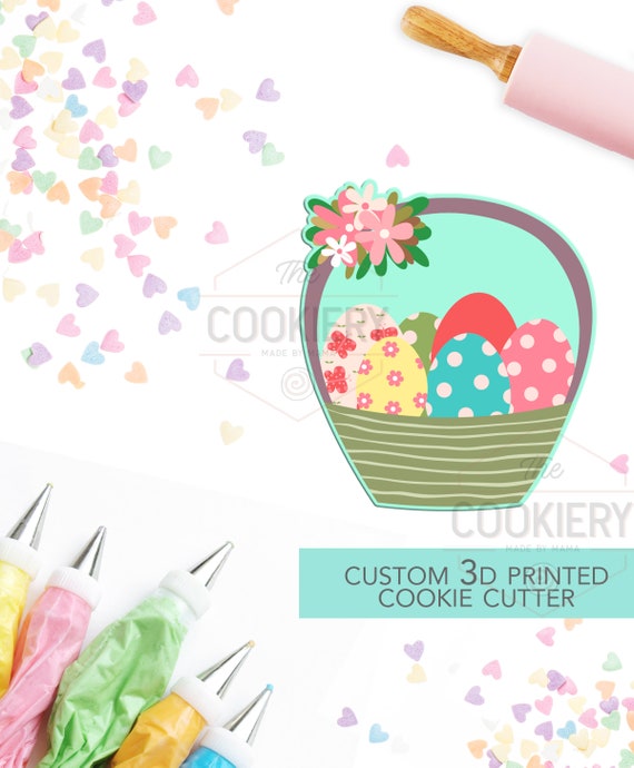 Easter Egg Basket with Flowers Cookie Cutter -  Easter Egg Cookie Cutter - Spring and Summer Cookie - 3D Printed Cookie Cutter - TCK12144