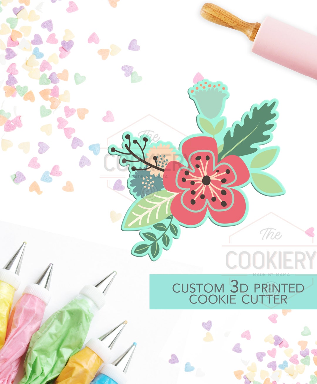 Flowers Cookie Cutter Flowers and Leaves Cutter Floral Cluster Cookie