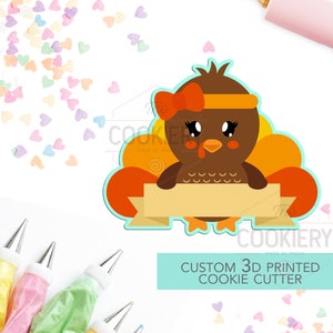 Thanksgiving Turkey Name Plaque - Girly Turkey Cookie Cutter  - Thanksgiving Cookie Cutter - 3D Printed Cookie Cutter - TCK82122