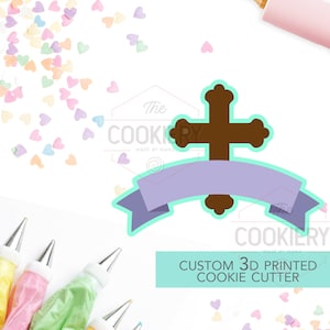 Baptism Cross with Banner Cookie Cutter, Christening Cross Cutter, Cross Cookie Cutter- First Communion - 3D Printed Cutter - TCK54103