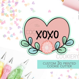 Floral Heart Plaque Cookie Plaque Cutter - Leafy Heart - 3D Printed Cookie Cutter - TCK44154