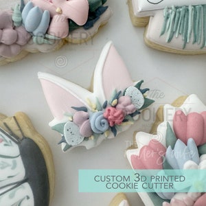 Floral Bunny Ears ookie Cutter - Easter Cookie Cutter -  3D Printed Cookie Cutter - TCK13202