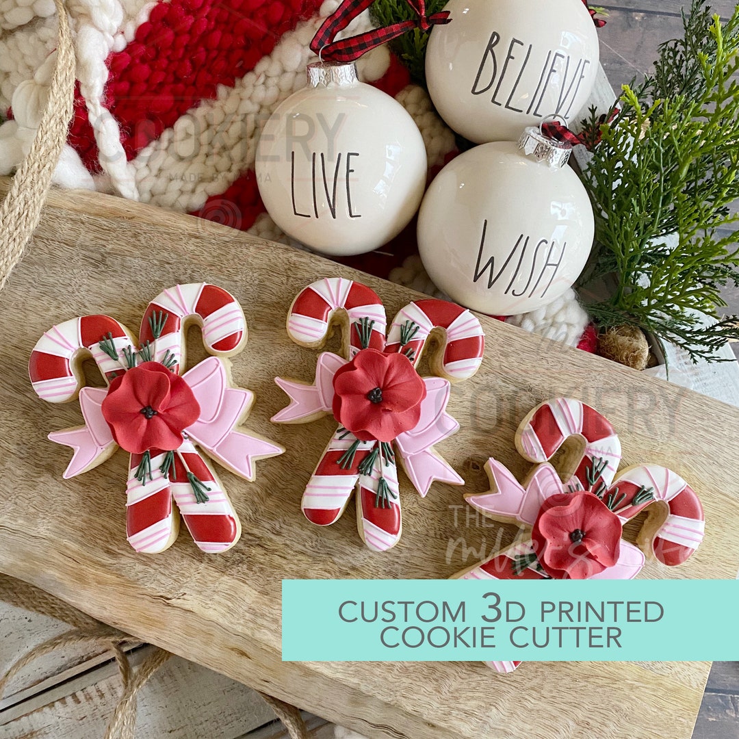 Double Candy Cane With Bow Cookie Cutter - Christmas Cookie Cutter ...