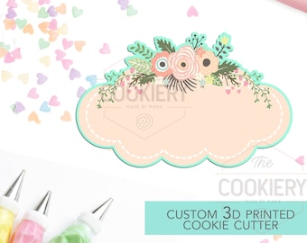 Cortador de galletas con forma de placa floral - Cortador con marco vintage - Cortador de galletas impreso en 3D - TCK36178