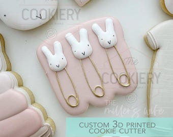 Baby Bunny Safety Pins Cookie Cutter - Baby Shower Cookie Cutter - 3D Printed Cookie Cutter - TCK32165