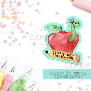 Teacher Apple and Worm Cookie Cutter - Apple Name Plaque - Back to School - 3D Printed Cookie Cutter - TCK52114