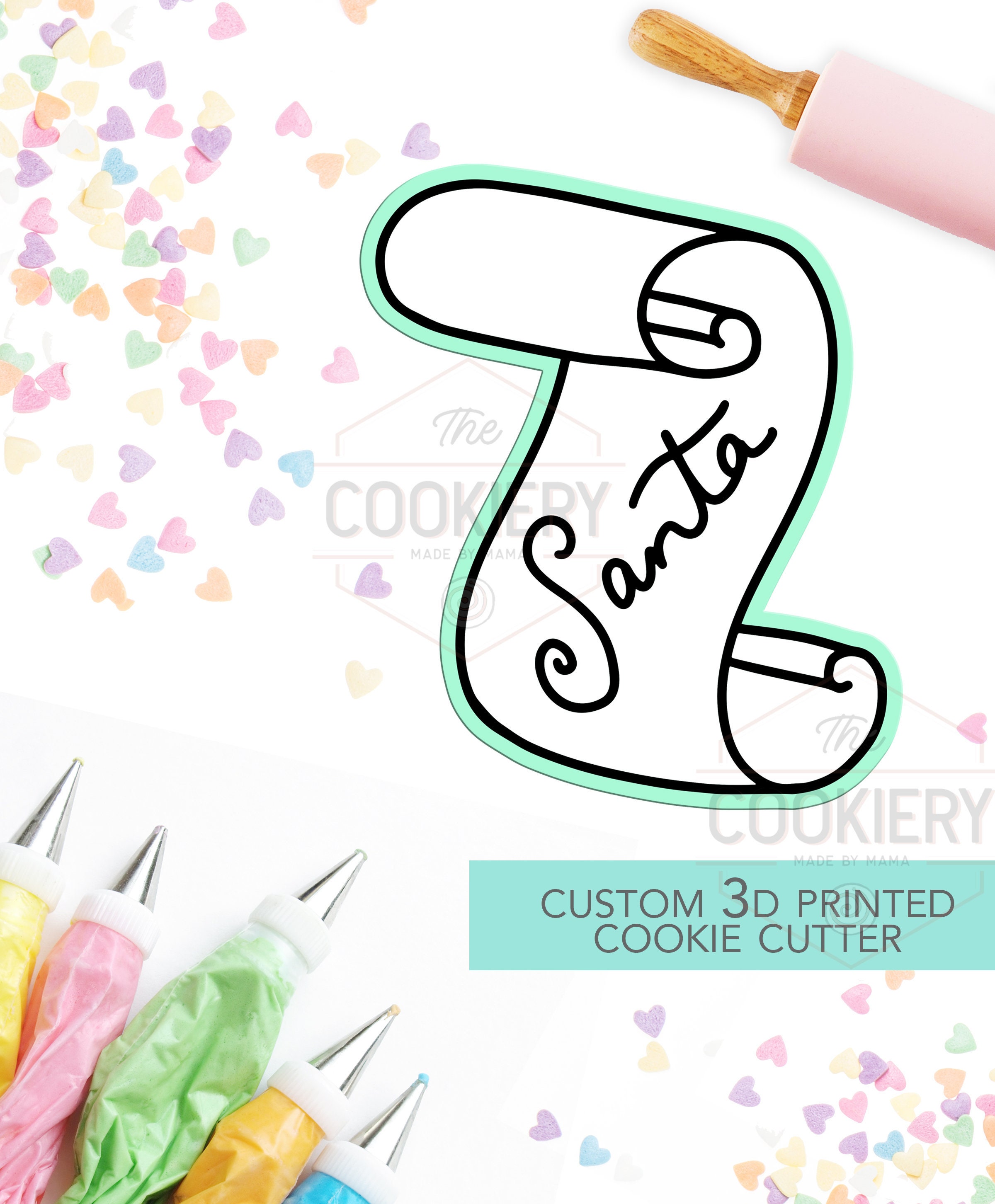 Santa Scroll Cookie Cutter - Christmas Cookie Cutter - Winter Cutter -   3D Printed Cookie Cutter - TCK87110