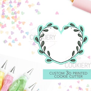 Leaf Heart Plaque Cookie Cutter - Valentine&#39;s Day Cookie Cutter -  3D Printed Cookie Cutter - TCK47101