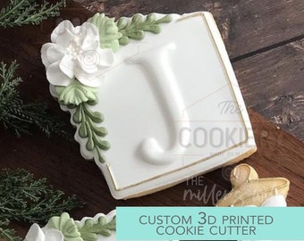 Floral Square Plaque Cookie Cutter - Floral Plaque Cookie Cutter - 3D Printed Cookie Cutter - TCK36166