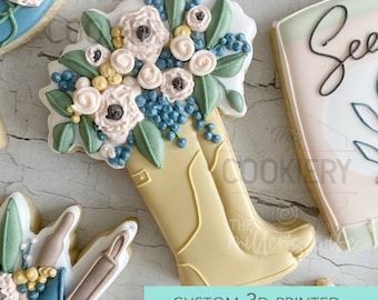 Boots with Flowers Cookie Cutter - Gardening  Cookie Cutter -   Spring Cookie Cutter - 3D Printed Cookie Cutter - TCK85179