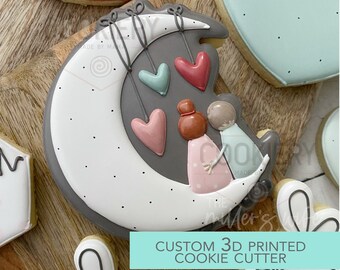 Over the Moon For You Cookie Cutter- Valentine&#39;s Day Cookie Cutter -  3D Printed Cutter - TCK88320