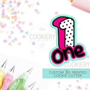 Number 1 with Lettering Cookie Cutter - Number one Cookie Cutter -  Hand lettered Number - TCK46121