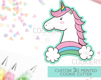 Cortador de galletas de unicornio y arcoíris - Lindo cortador de unicornio - Cortador de galletas impreso en 3D - TCK18151