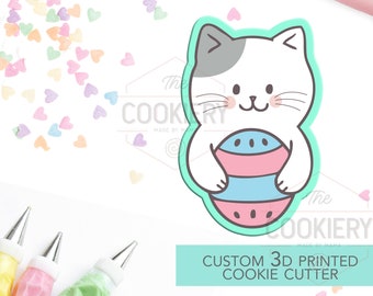 Kitten with Easter Egg Cookie Cutter, Happy Easter Cookie Cutter, 3D Printed Cookie Cutter - TCK12124