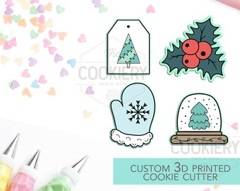 Mini Christmas Elements Set - Mini Christmas Cookie Cutters - Winter Cookie cutters - 3D Printed Cookie Cutter - TCK87159 - Set of 4
