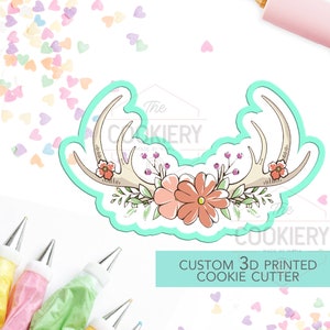 Antler with Flowers Cookie Cutter - Boho Theme Cutter - Rustic Theme Cutter - 3D Printed Cookie Cutter - TCK42100