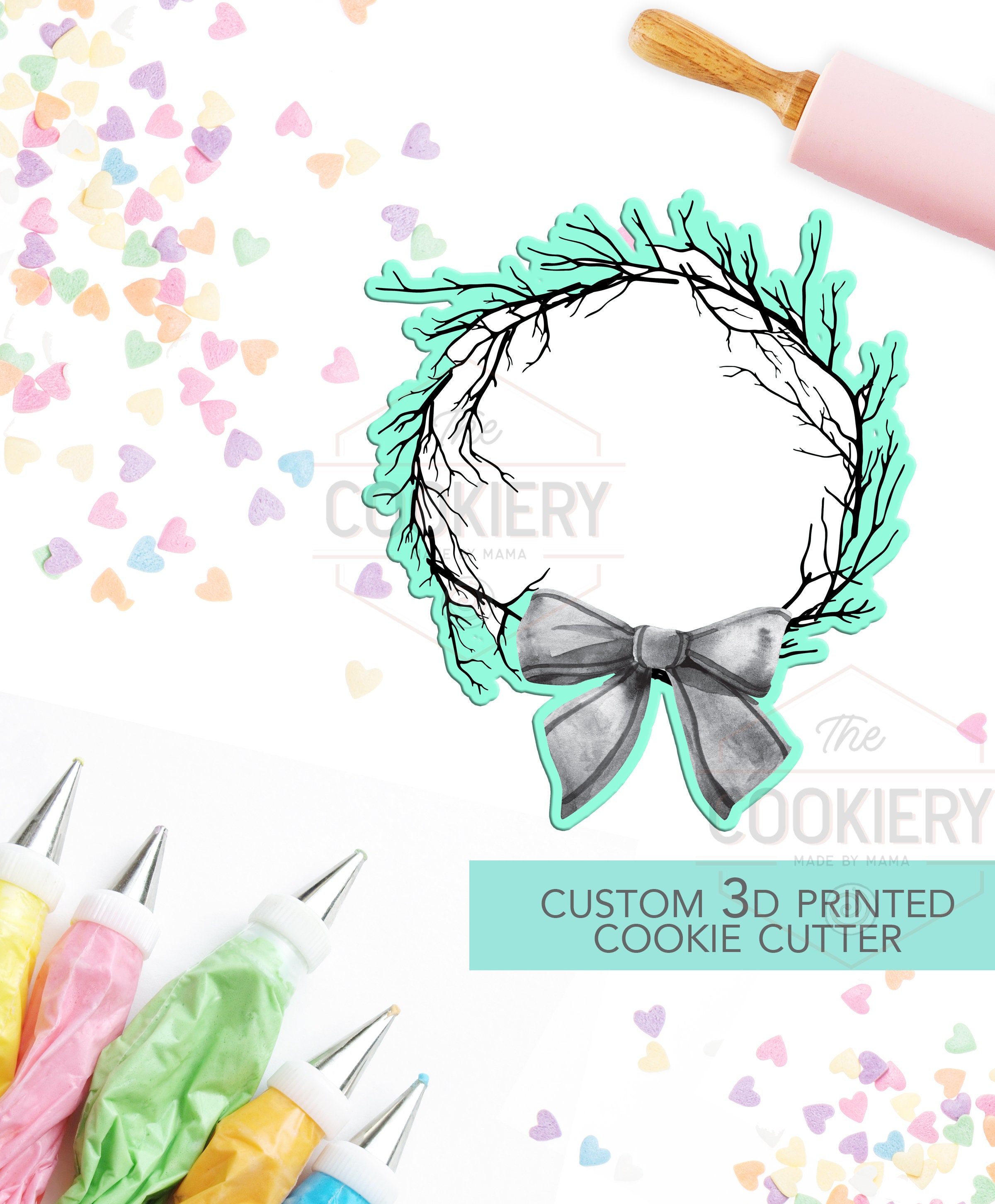 Creepy Wreath Halloween Cookie Cutter - Wreath Halloween Cookie Cutter -  3D Printed Cookie Cutter - TCK63100