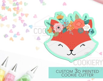 Fox with Flowers Cookie Cutter -  Cute Fox Cookie Cutter - 3D Printed Cookie Cutter - TCK34139