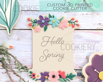 Floral Rectangle Plaque Cookie Cutter - Garden Cookie Cutter -   Spring Cookie Cutter - 3D Printed Cookie Cutter - TCK89176