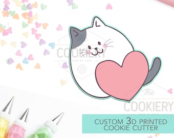 Valentine's Cat Cookie Cutter - Animal Valentine's Day Cookie Cutter - 3D Printed Cookie Cutter - TCK44116