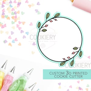 Circle Floral Plaque Cookie Cutter - Wedding Floral Cookie Cutter Plaque - 3D Printed Cookie Cutter - TCK49123