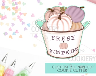 Bucket of Pumpkins Cookie Cutter - Fall Cookie Cutter - 3D Printed Cookie Cutter - TCK86141