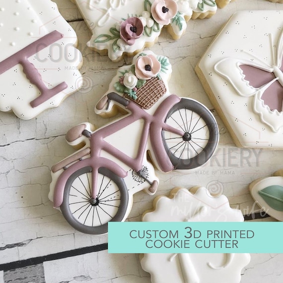 Bicycle With Basket of Flowers Cookie Cutter Bicycle Cutter image