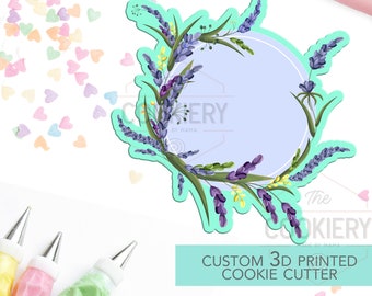 Lavender Wreath Plaque Cookie Cutter - Wedding Floral Cookie Cutter Plaque - 3D Printed Cookie Cutter - TCK36150