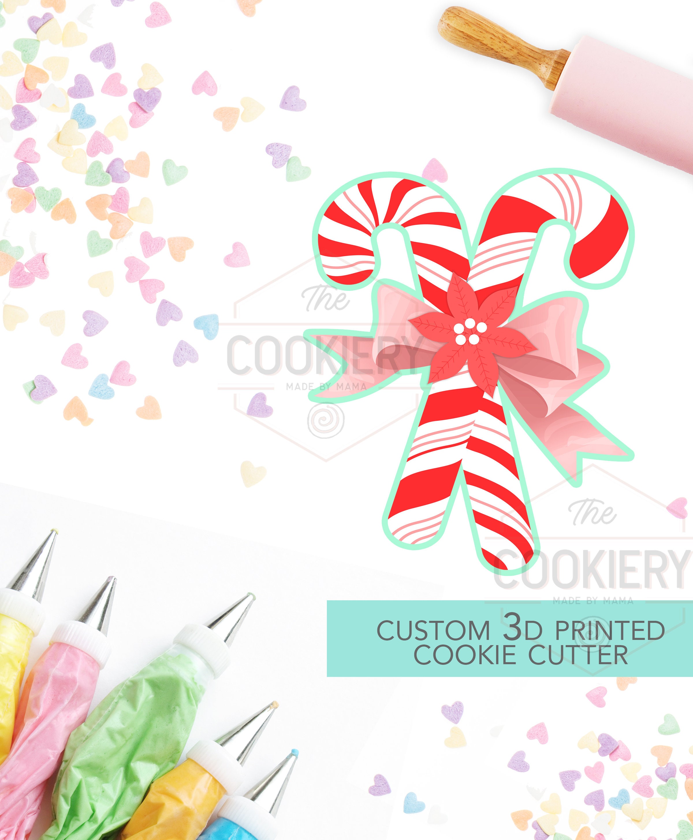 Double Candy Cane With Bow Cookie Cutter Christmas Cookie - Etsy