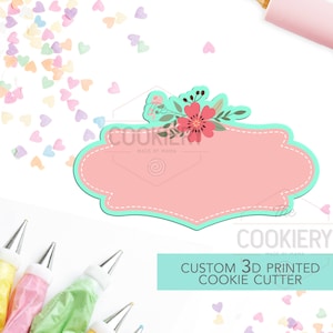 Floral Plaque Cookie Cutter - Wedding Floral Cookie Cutter Plaque - 3D Printed Cookie Cutter - TCK36151